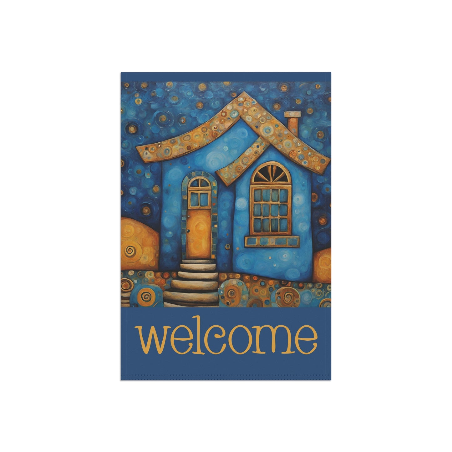 Blue House Welcome 2-Sided Garden & House Flag/Banner