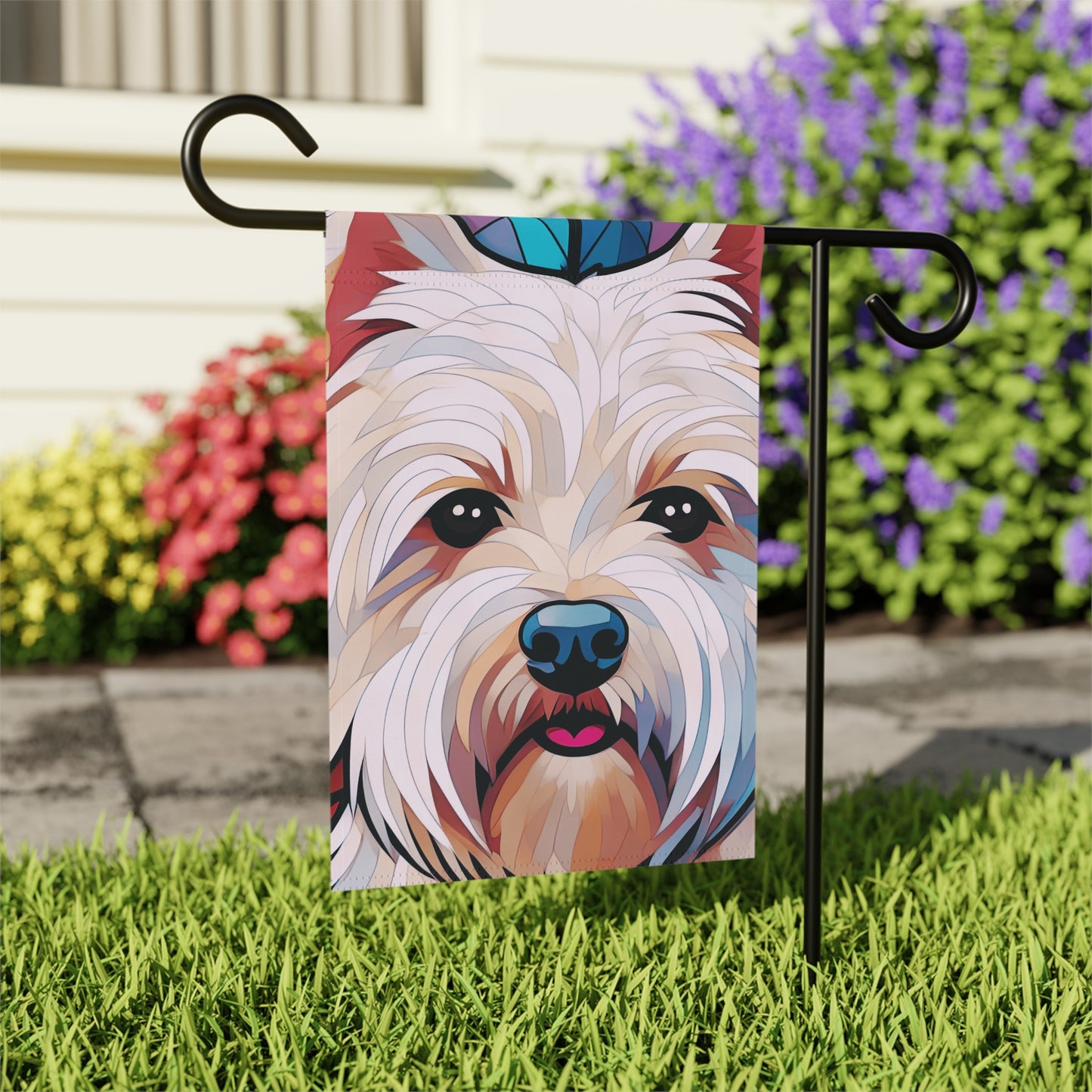 West Highland Terrier Face Stained Glass Westie 2-Sided Garden & House Flag/Banner