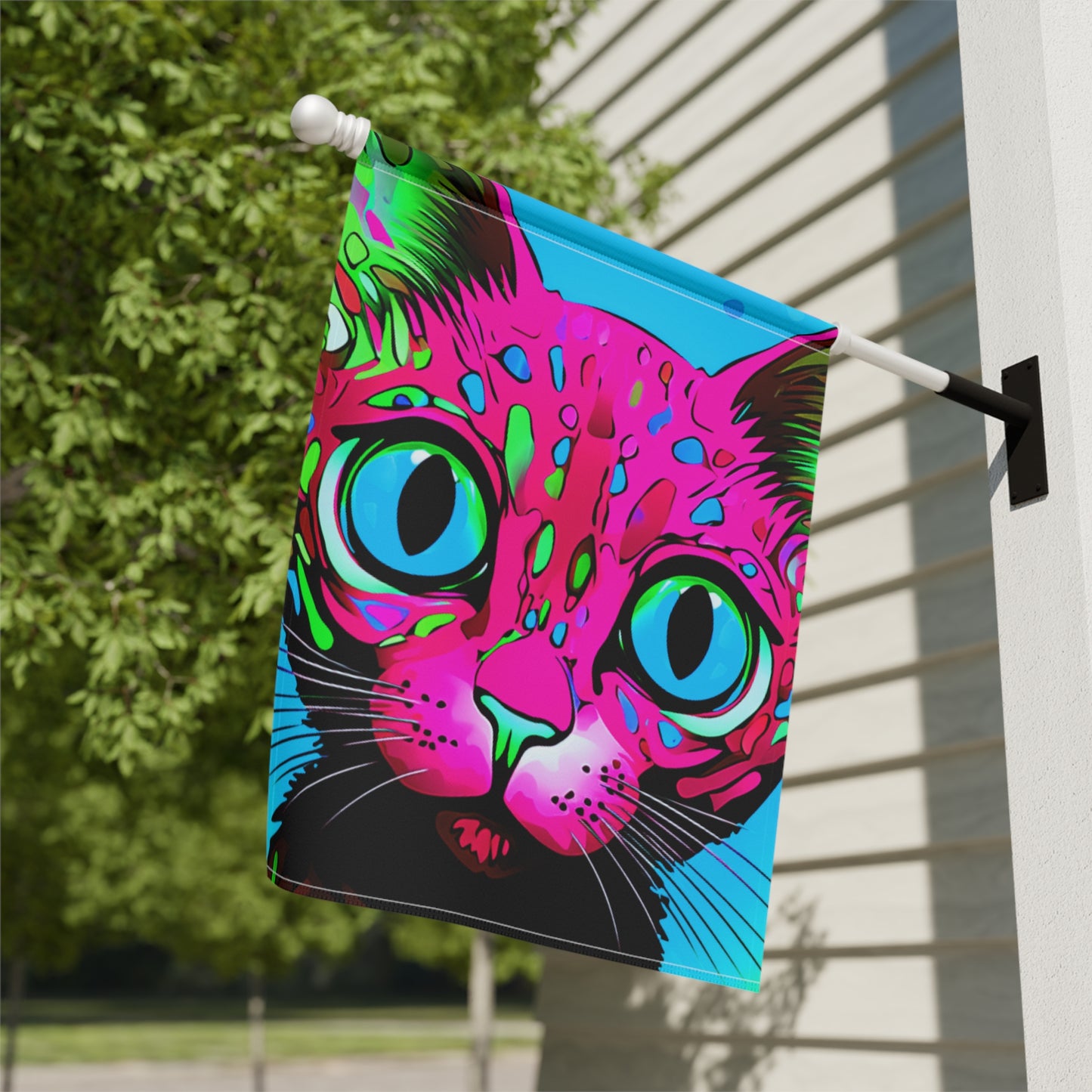 Neon Cat Face Maximalist 2-Sided Garden & House Flag/Banner