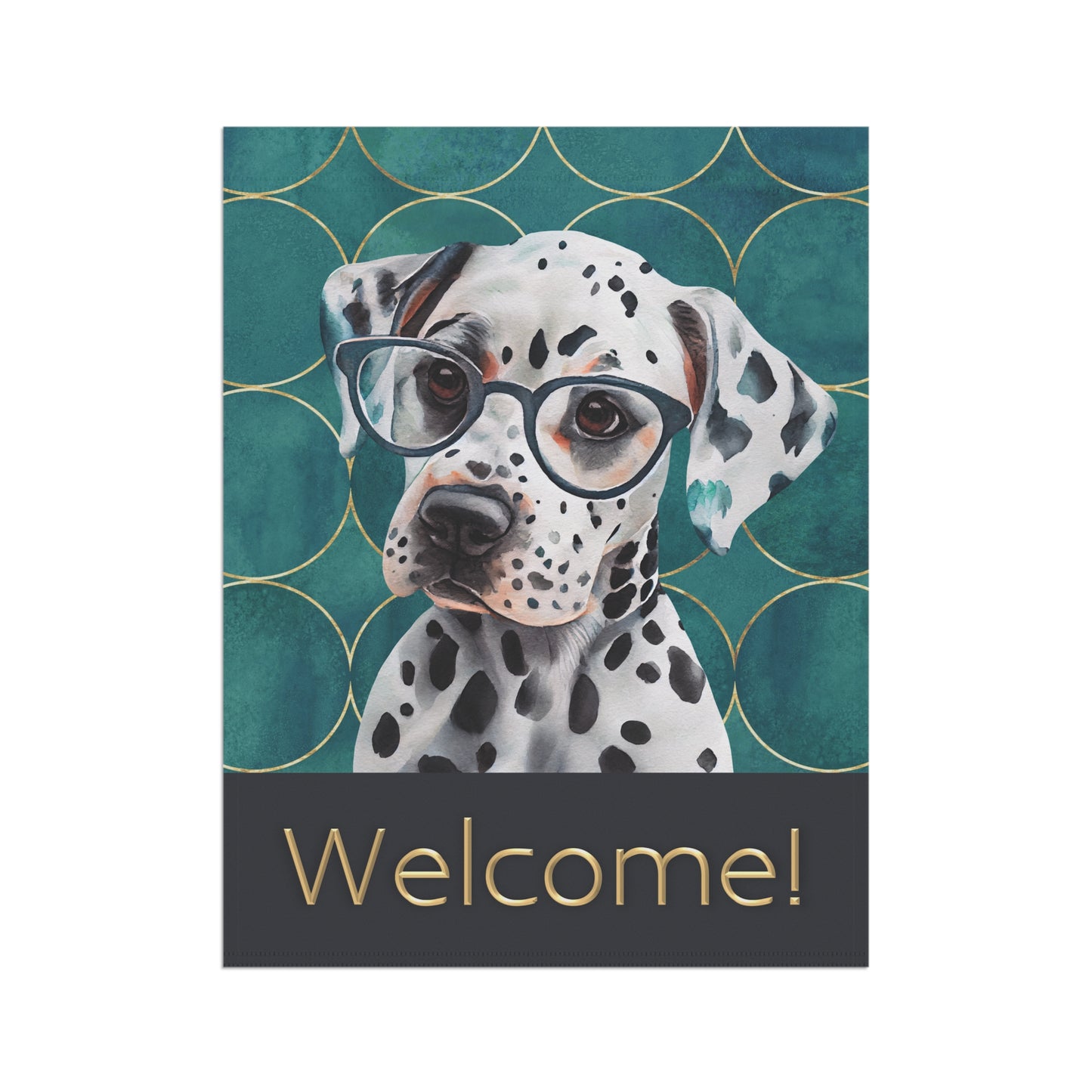 Dalmatian in Glasses Welcome 2-Sided Garden & House Flag/Banner