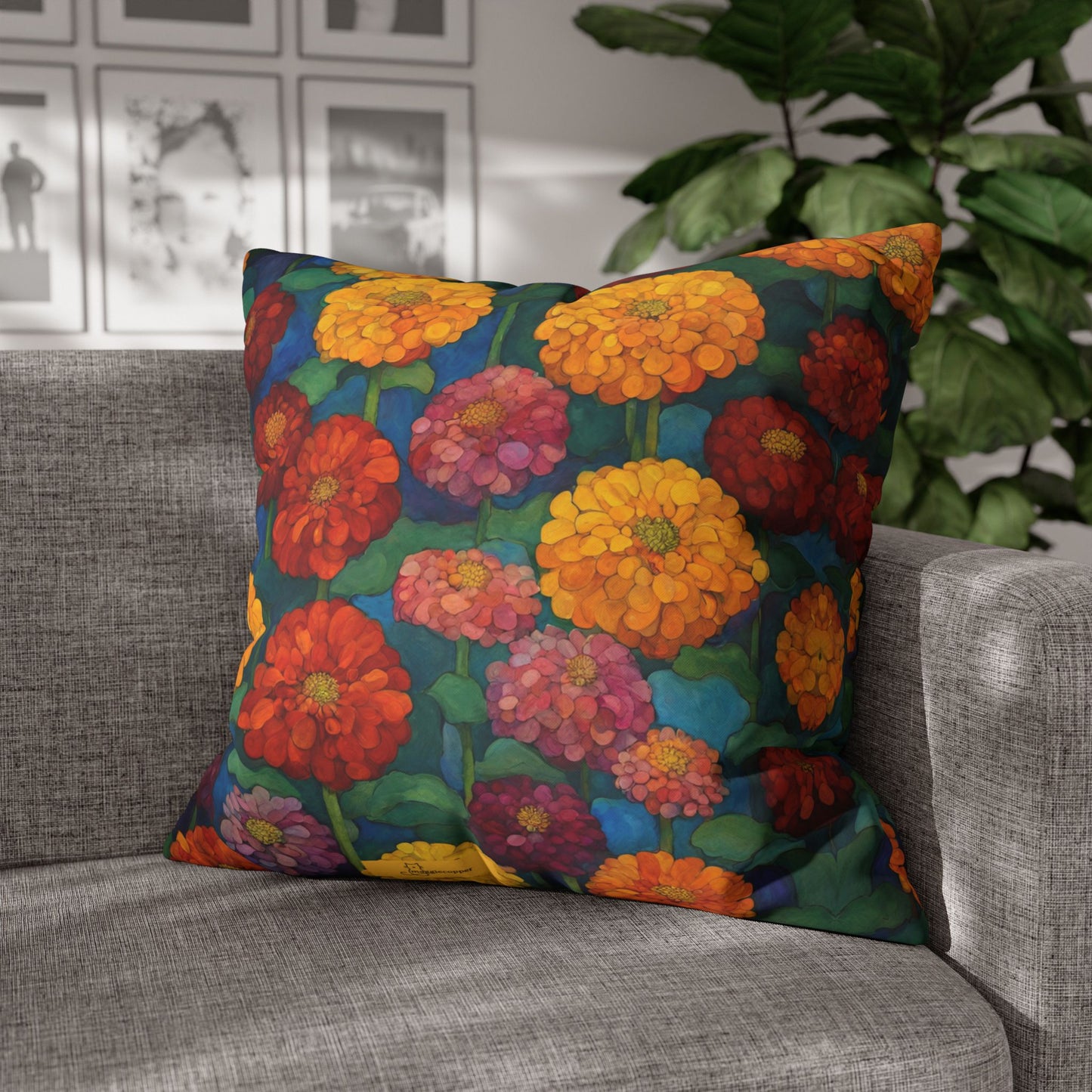 Happy Zinnias Square Poly Canvas Pillowcase