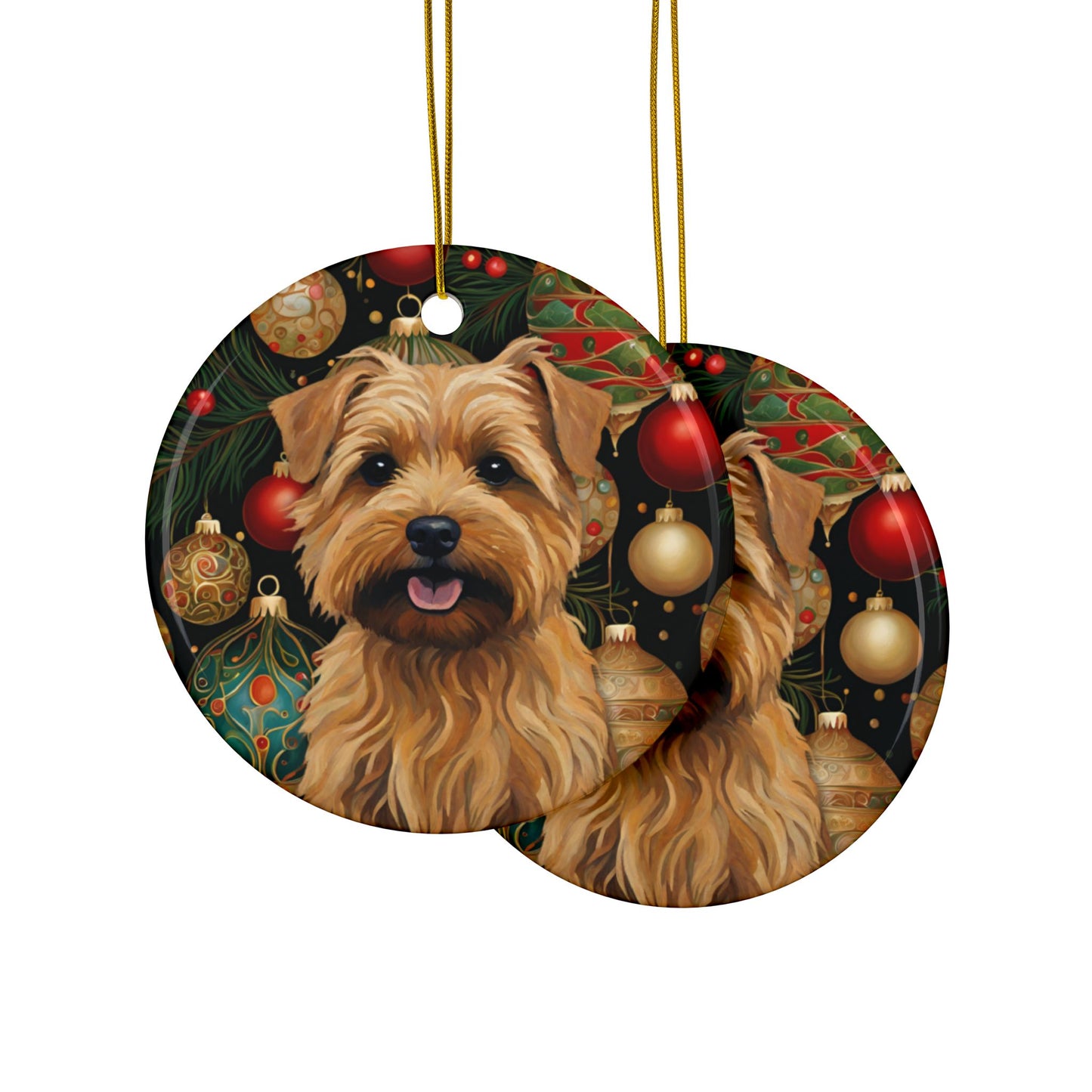 Norfolk Terrier Christmas 3" Ceramic Ornaments, 2-Side Print, (1pc, 10pcs)