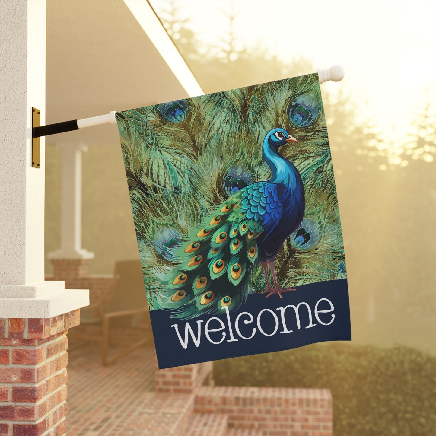 Fancy Peacock Welcome 2-Sided Garden & House Flag/Banner