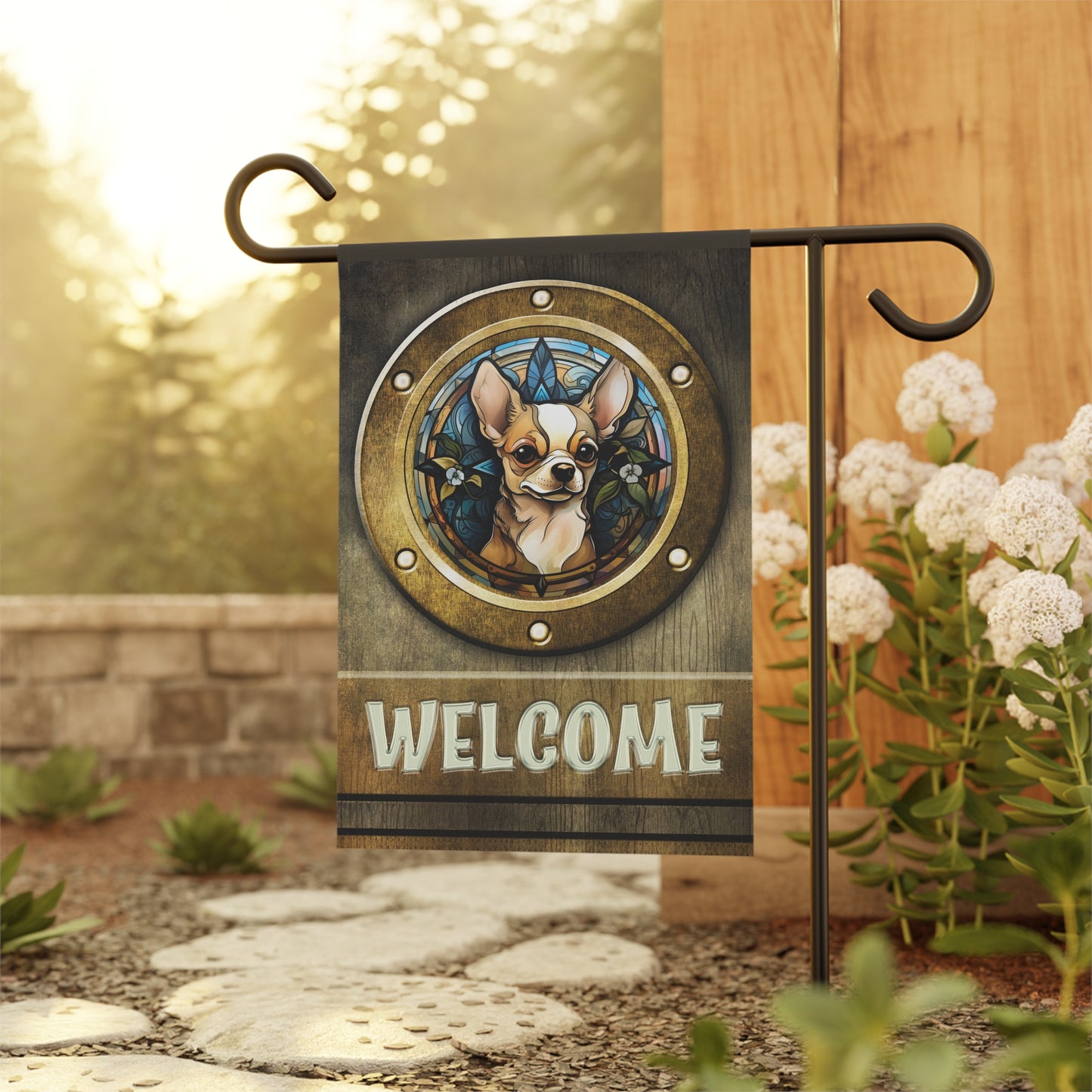 Chihuahua in Port Hole Welcome 2-Sided Garden & House Flag/Banner