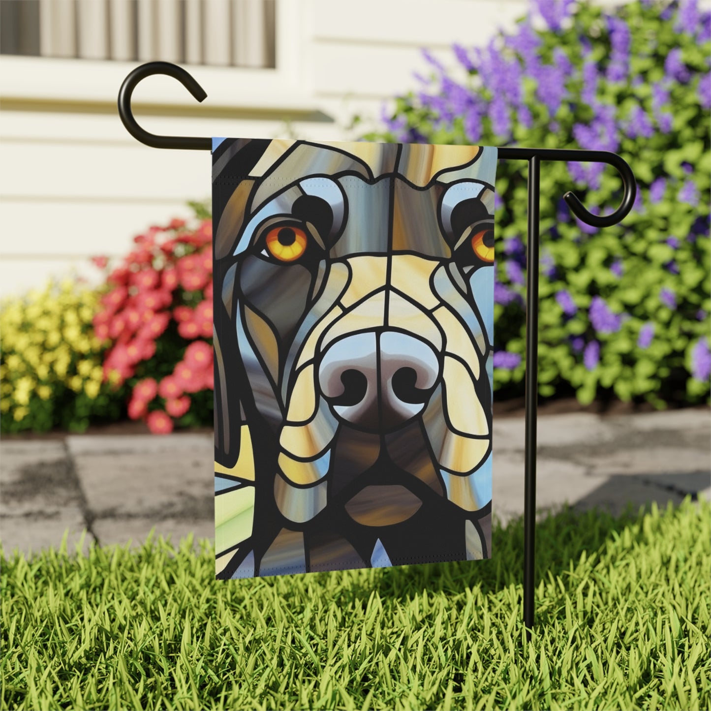 Black Lab Face Stained Glass Look 2-Sided Garden & House Flag/Banner