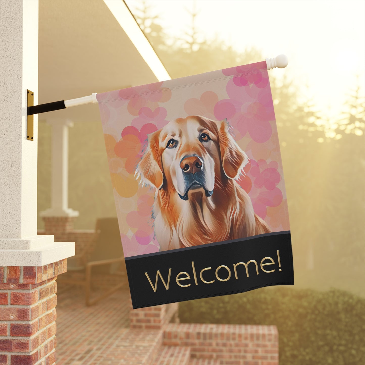 Golden Retriever Floral Welcome 2-Sided Garden & House Flag/Banner