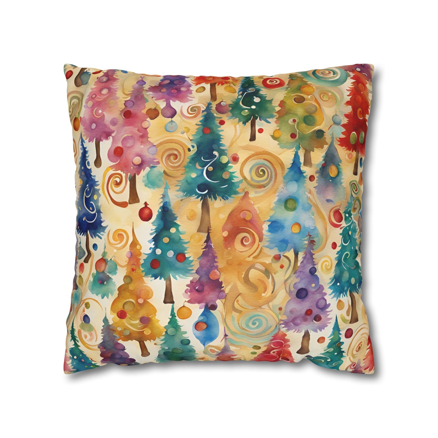 Colorful Christmas Trees Square Poly Canvas Pillowcase