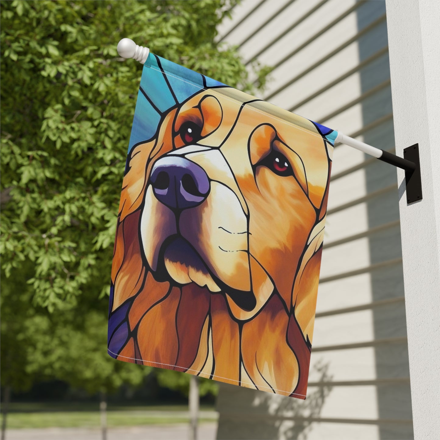 Golden Retriever Face Stained Glass Look 2-Sided Garden & House Flag/Banner