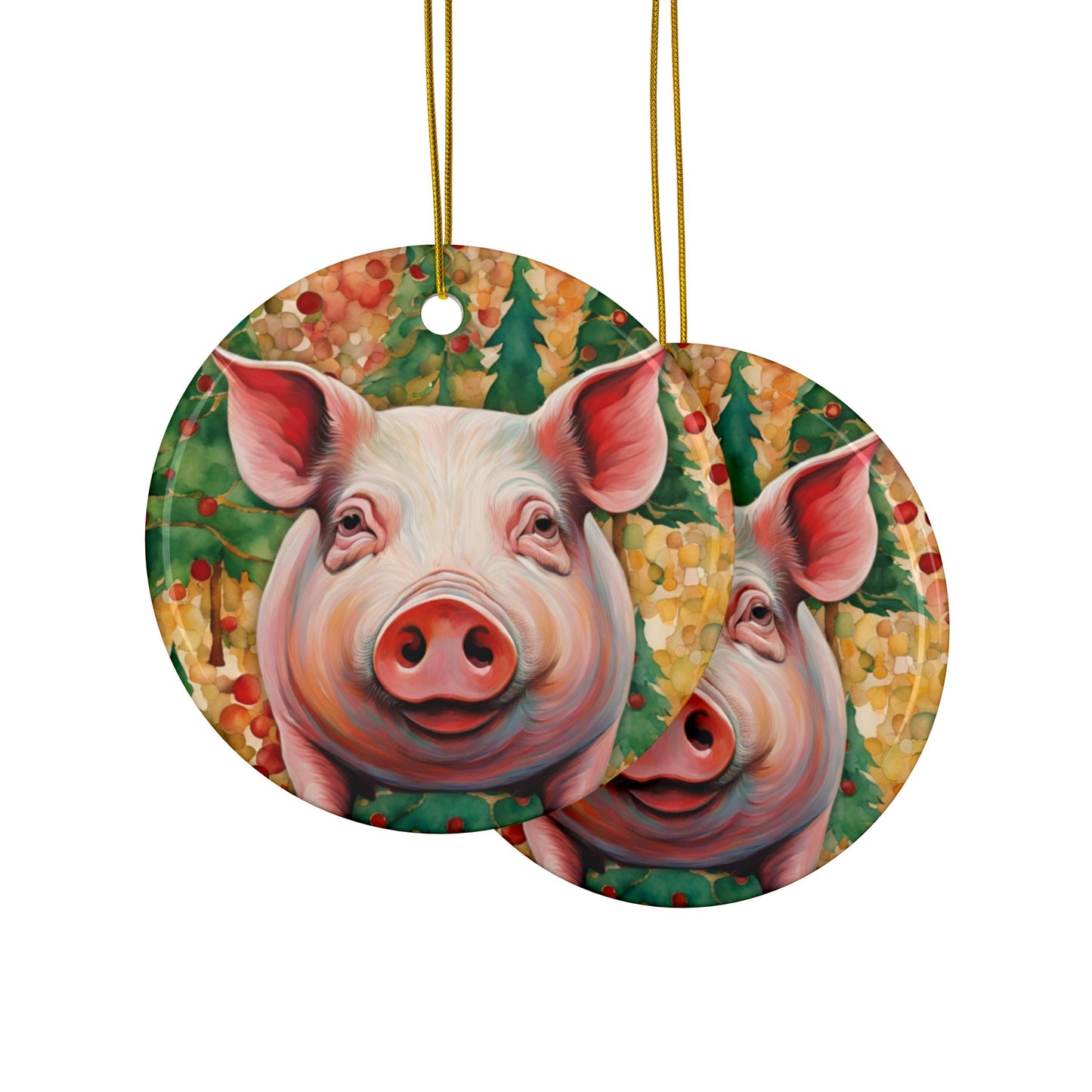 Pig Christmas 3" Ceramic Ornaments, 2-Side Print, (1pc, 10pcs)