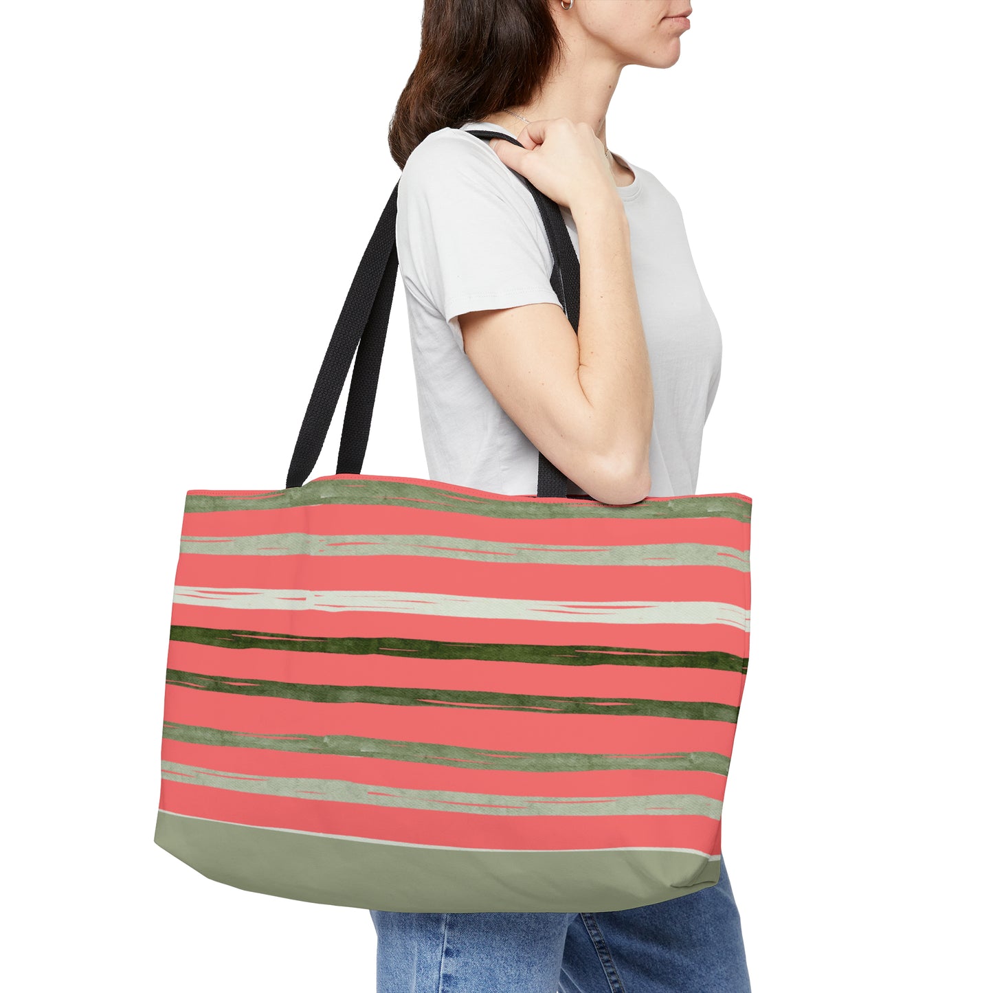 Utah Green Stripes on Melon Oversize Picnic Travel Weekender Tote Bag