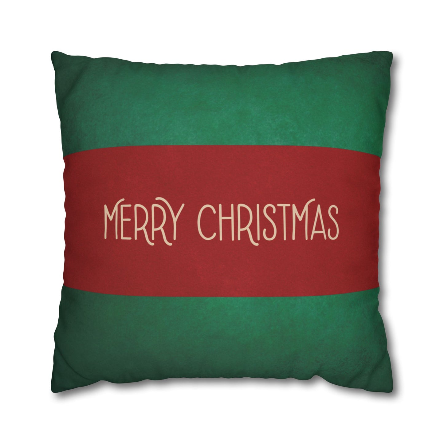 Merry Christmas Red & Green Square Poly Canvas Pillowcase