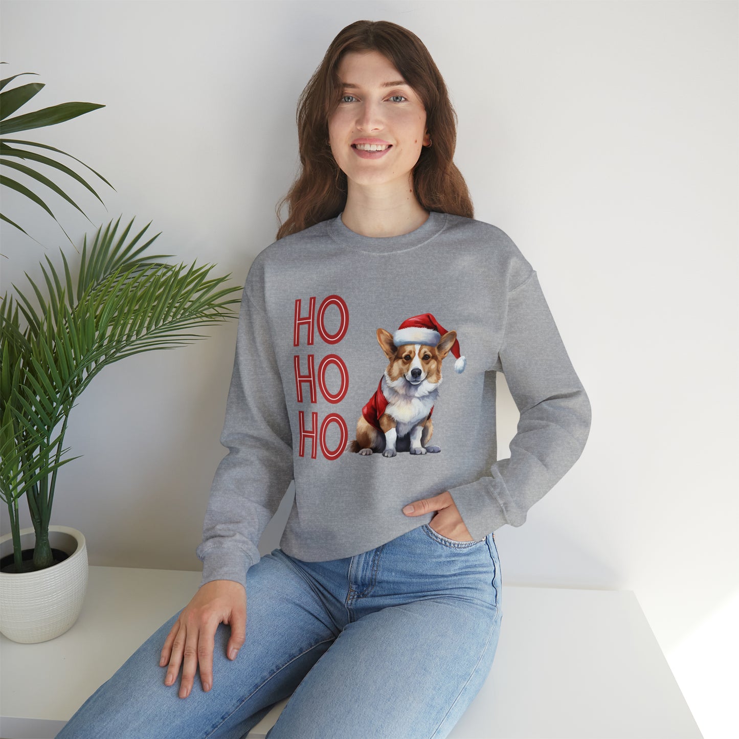 Corgi in Santa Hat Ho Ho Ho Unisex Heavy Blend™ Crewneck Sweatshirt