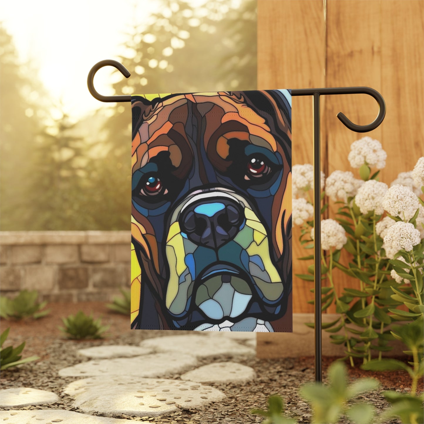 Boxer Face Stained Glass Look 2-Sided Garden & House Flag/Banner