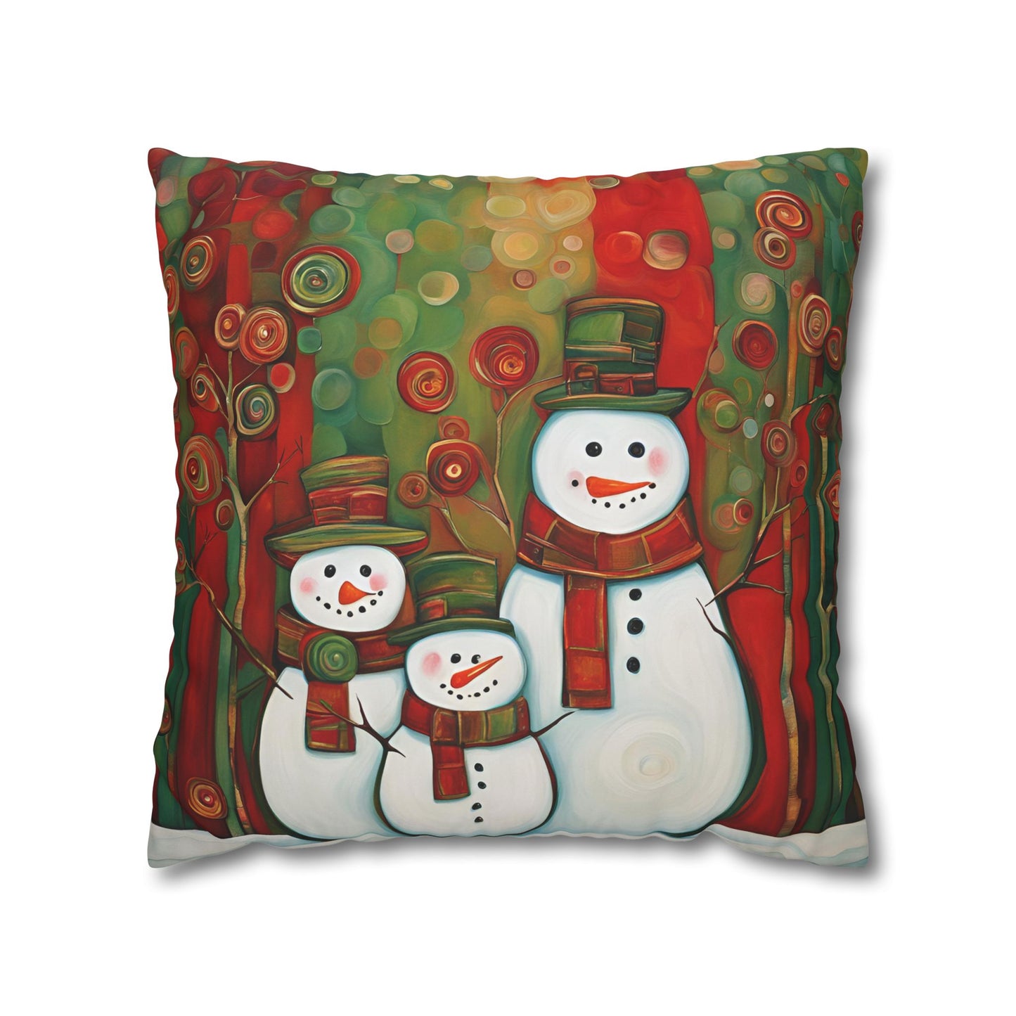 Snowman Family Square Poly Canvas Pillowcase