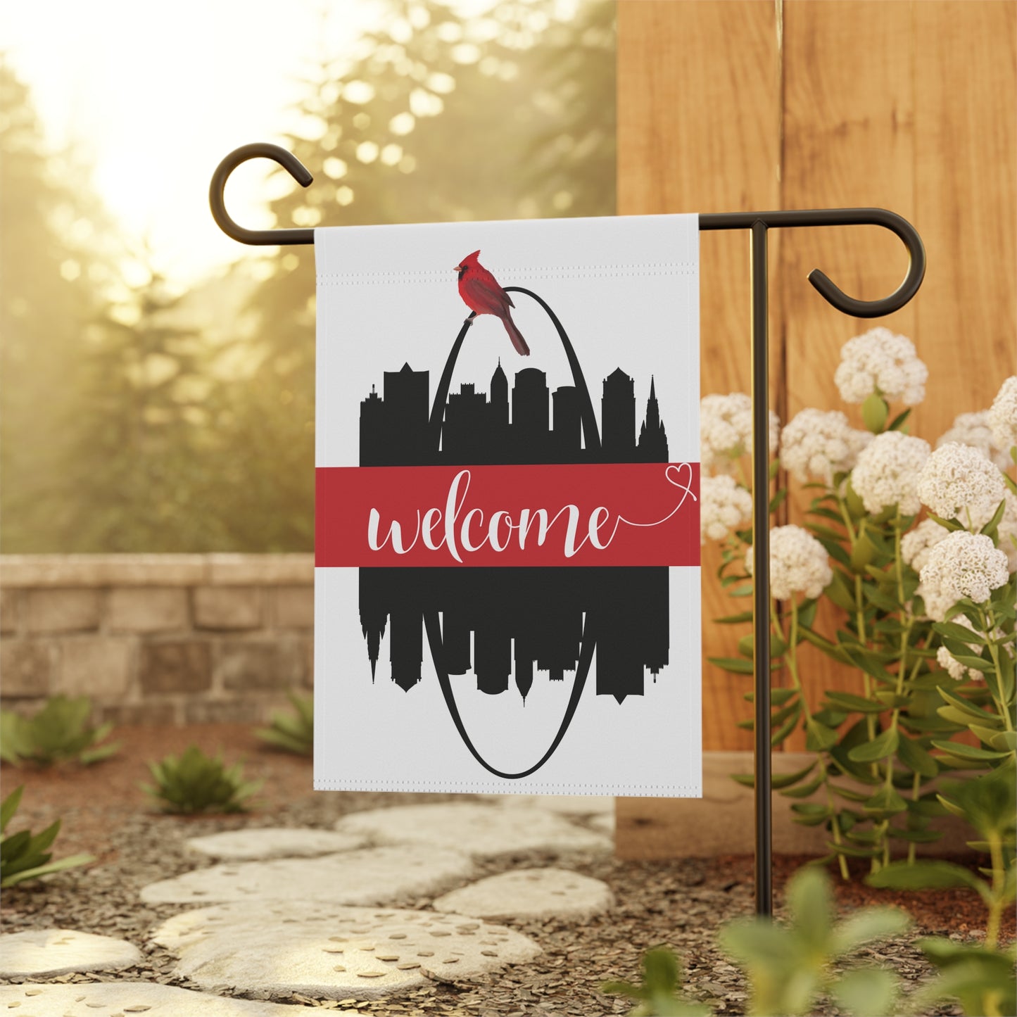 Saint Louis (STL) Skyline with Cardinal Welcome 2-Sided Garden & House Flag/Banner