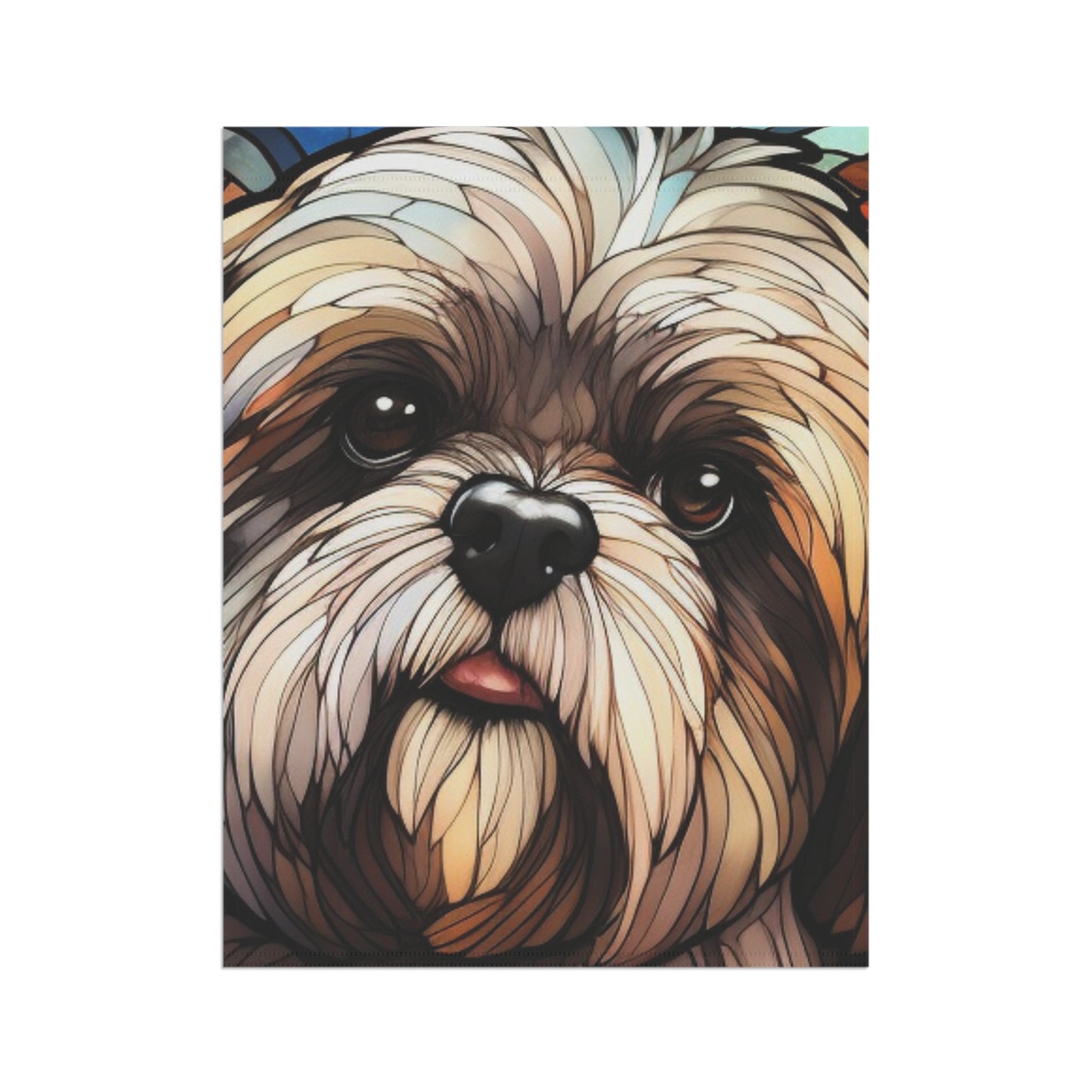 Lhasa Apso Stained Glass Look 2-Sided Garden & House Flag/Banner