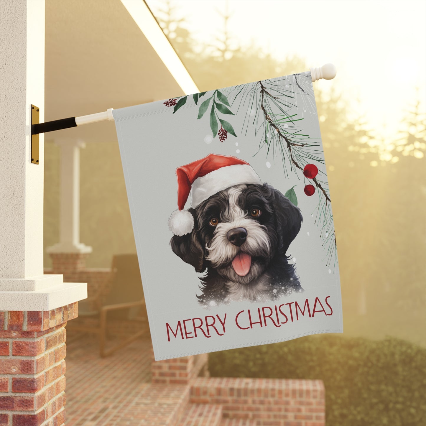 Portuguese Water Dog Merry Christmas 2-Sided Garden & House Flag/Banner