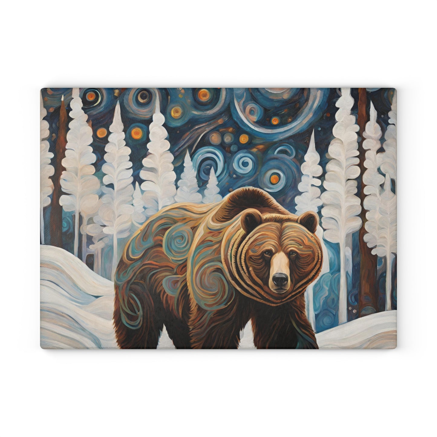 Grizzly in the Snow Tempered Glass Cutting Board