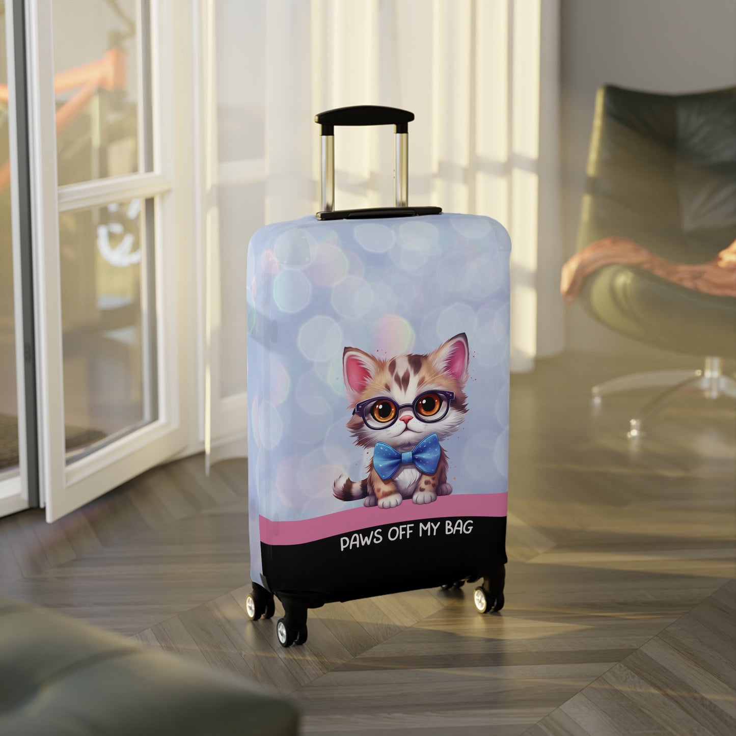 Kitten in Glasses & Blue Bow Tie Paws Off My Bag Luggage Cover