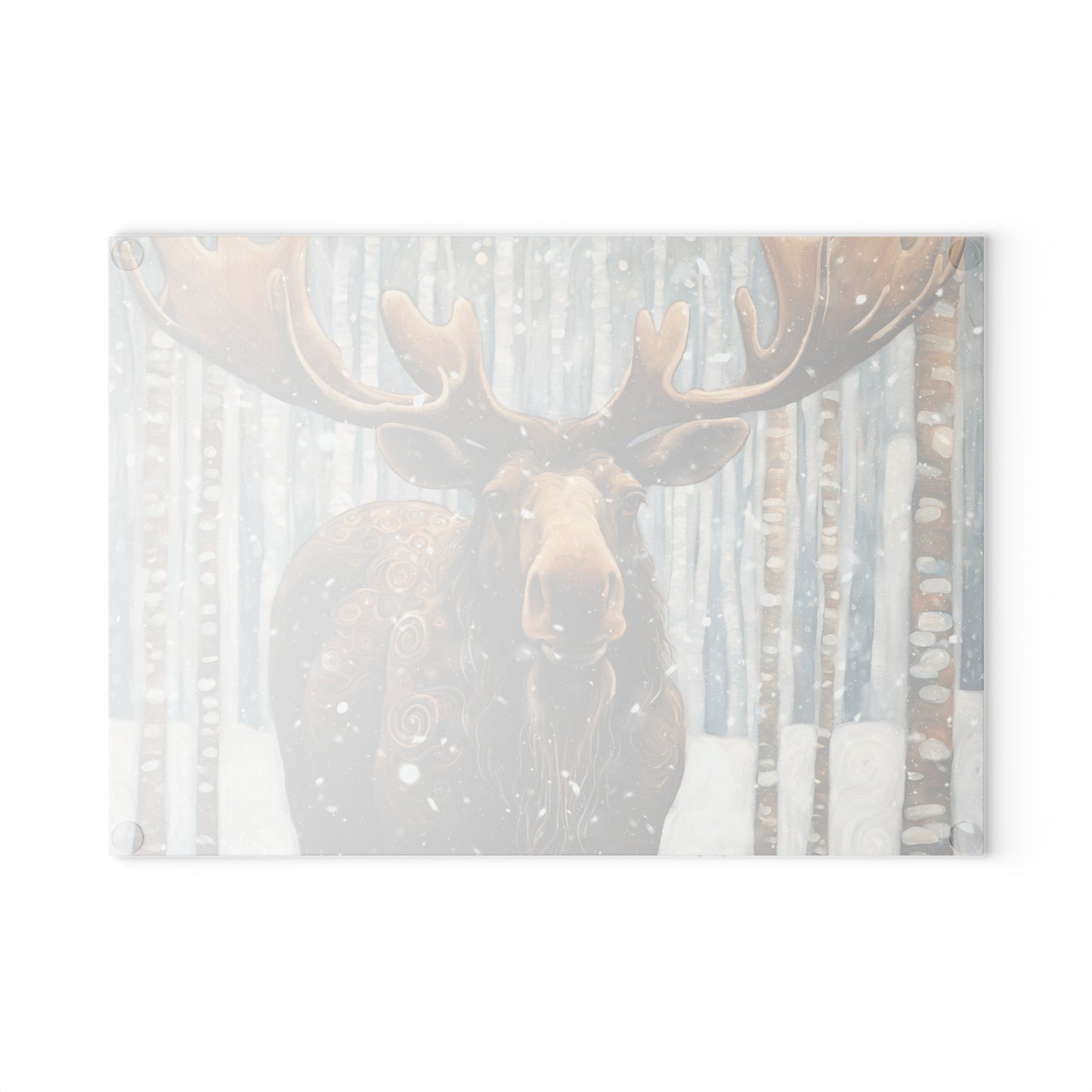 Mountain Forest Snowy Moose Tempered Glass Cutting Board