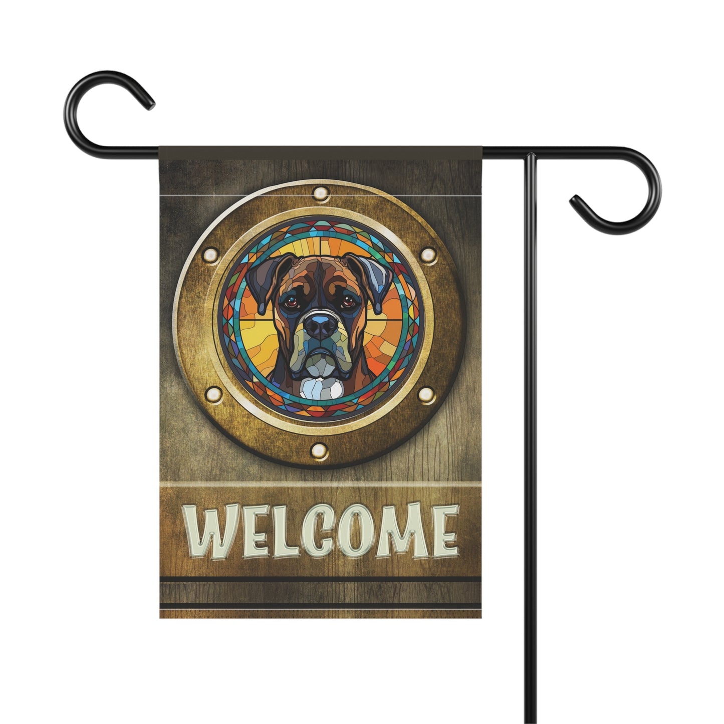 Boxer In Port Hole Welcome 2-Sided Garden & House Flag/Banner