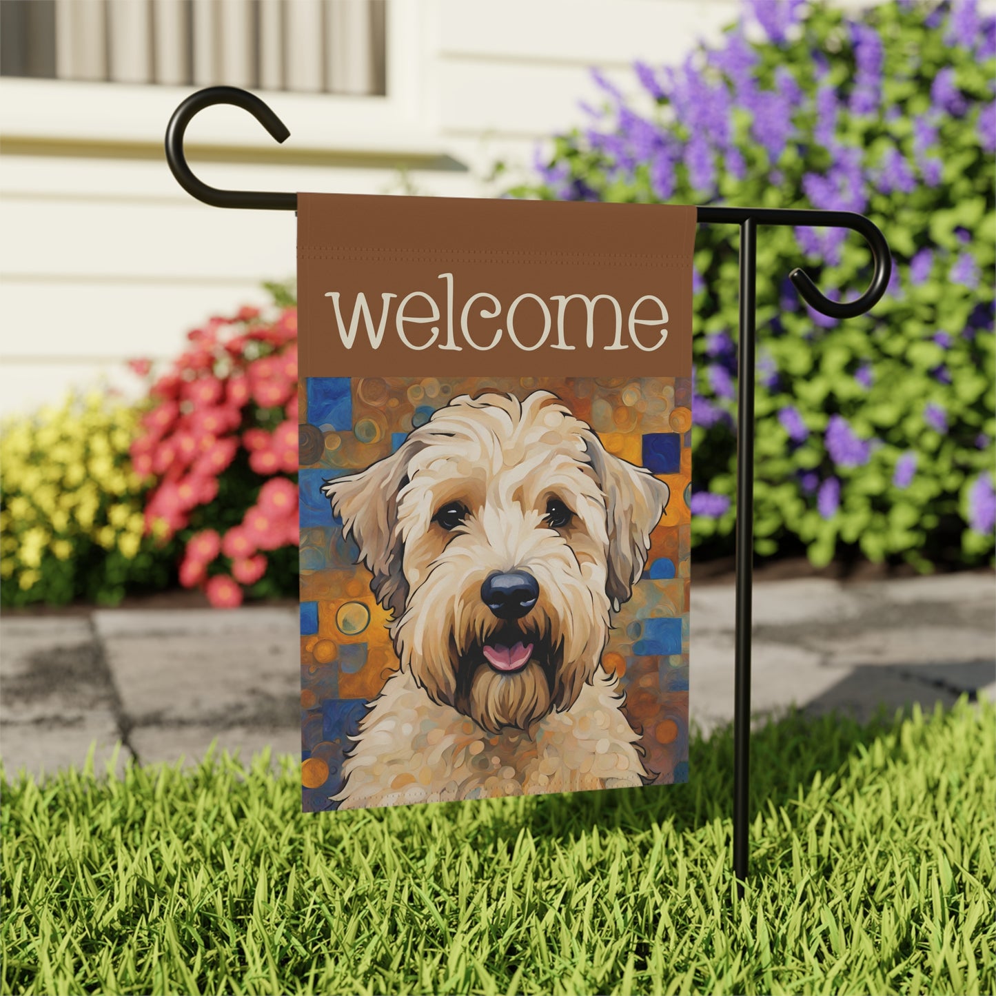 Wheaten Terrier Welcome 2-Sided Garden & House Flag/Banner