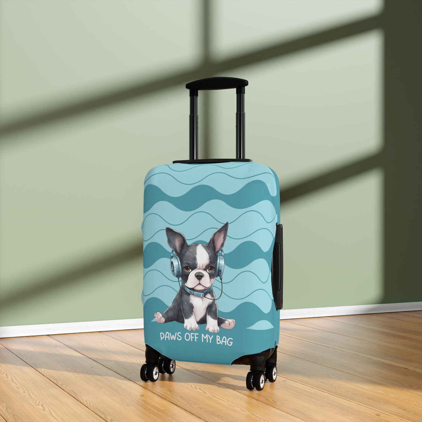 Boston Terrier in Headphones Paws Off My Bag Luggage Cover