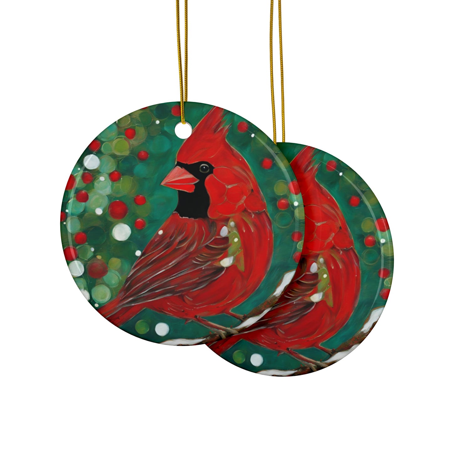 Bright Cardinal 3" Ceramic Ornaments, 2-Side Print, (1pc, 10pcs)