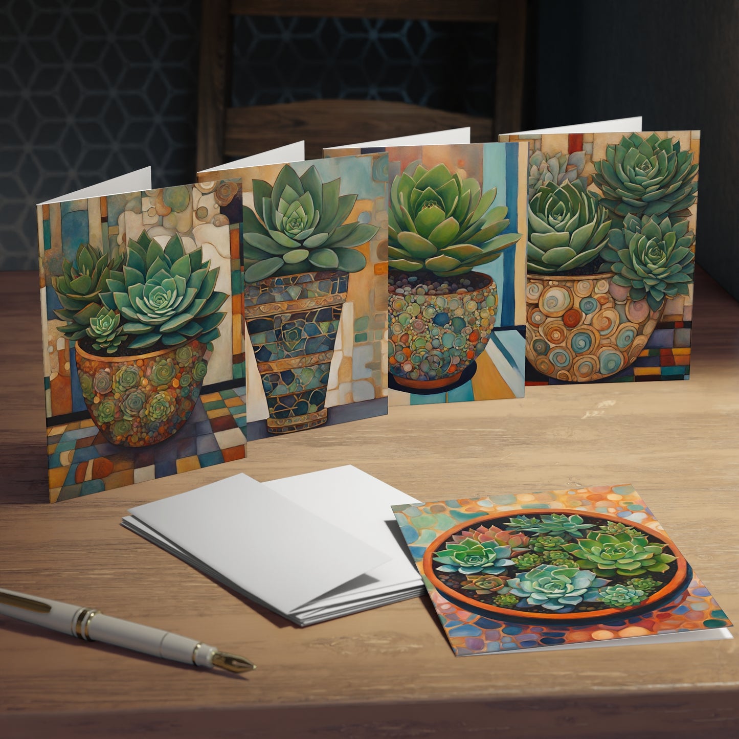 Succulents Greeting Cards- Blank Inside (5-Pack)