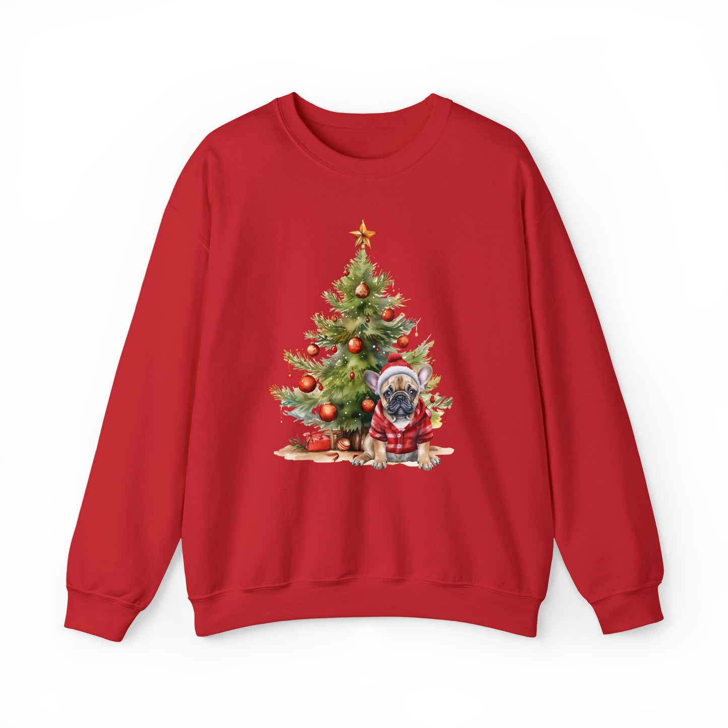 Bulldog Under the Christmas Tree Unisex Heavy Blend™ Crewneck Sweatshirt