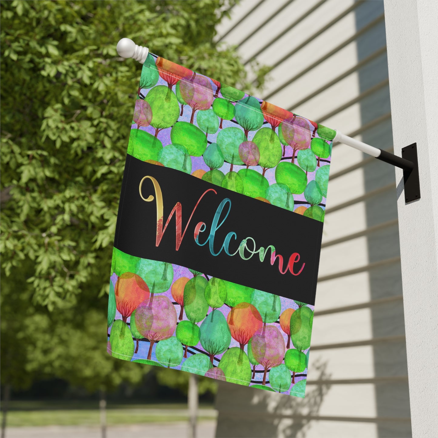 Lollipop Trees Forest Welcome 2-Sided Garden & House Flag/Banner