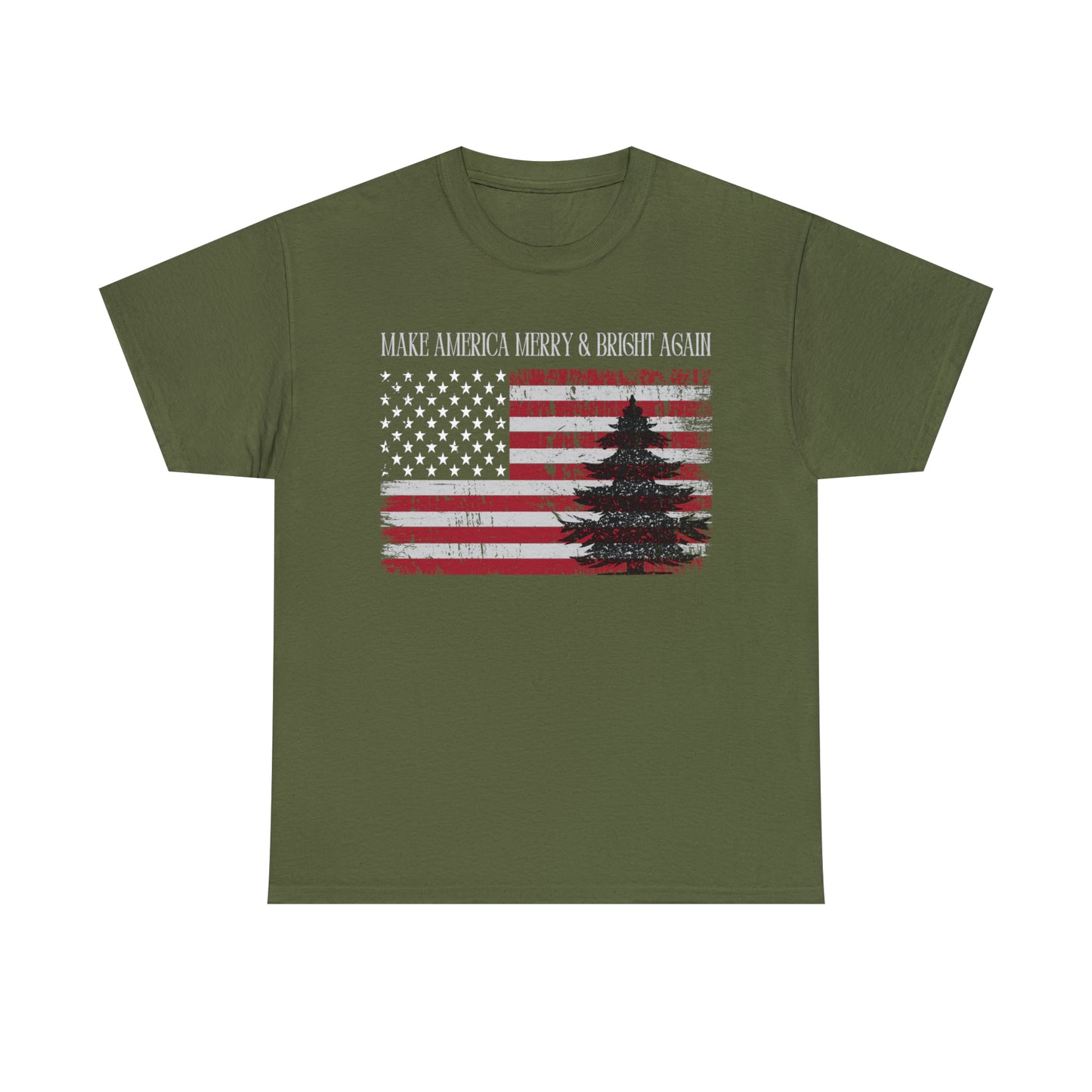 American Flag Make America Merry & Bright Again Unisex Heavy Cotton Tee