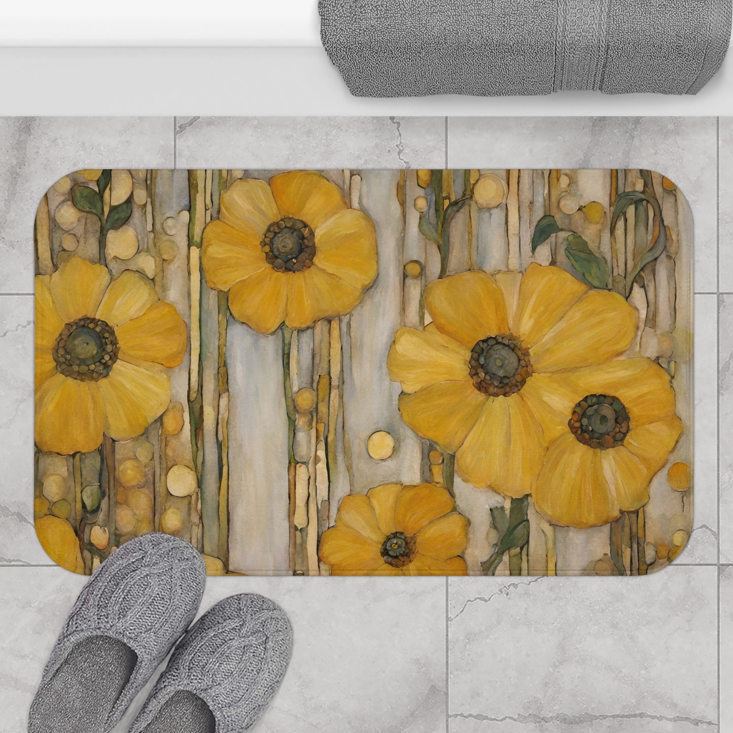 Yellow Flowers Microfiber Bath Mat