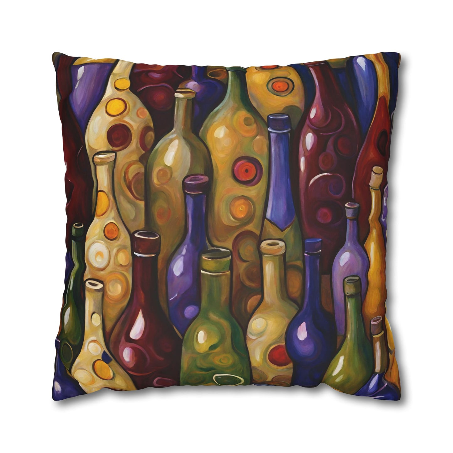 Wine Bottles Square Poly Canvas Pillowcase