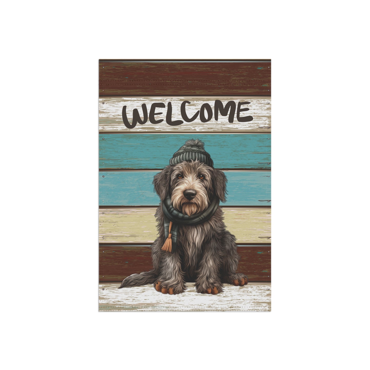 Cute Dog in Hat & Scarf Welcome 2-Sided Garden & House Flag/Banner