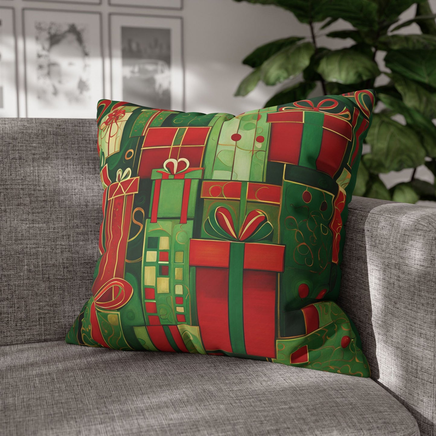 Holiday Gifts Square Poly Canvas Pillowcase