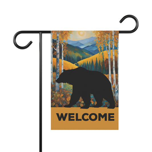 Grizzly Bear Silhouette Welcome 2-Sided Garden & House Flag/Banner