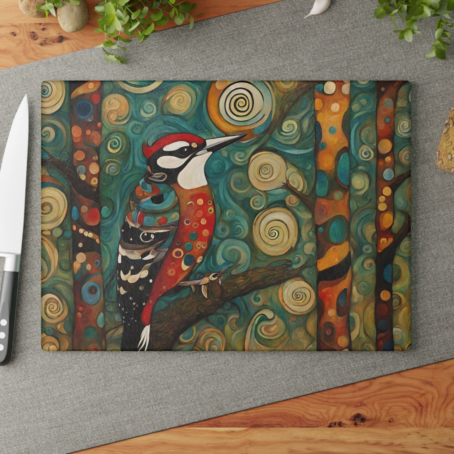 Mountain Forest Woodpecker Tempered Glass Cutting Board