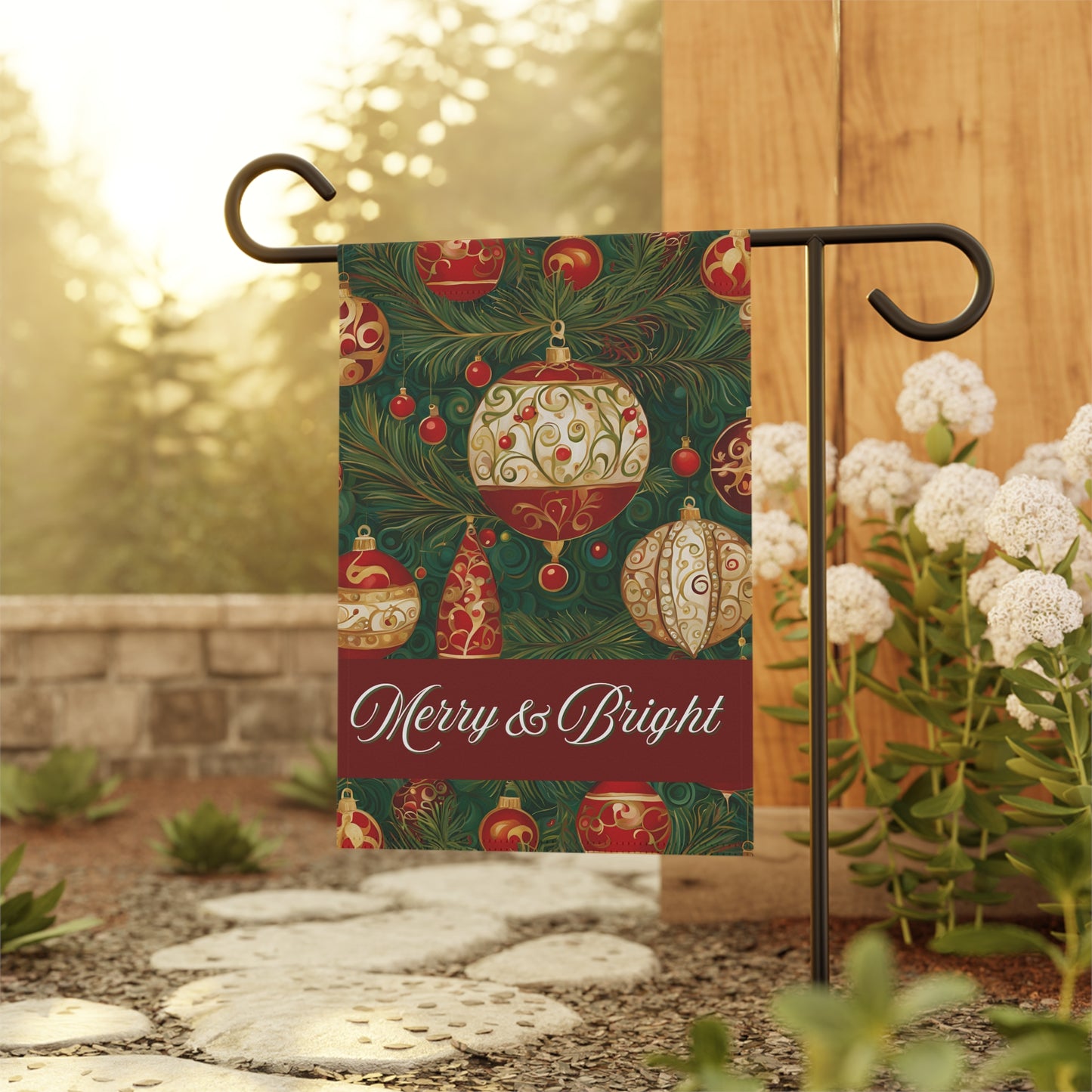 Merry & Bright Ornaments 2-Sided Garden & House Flag/Banner