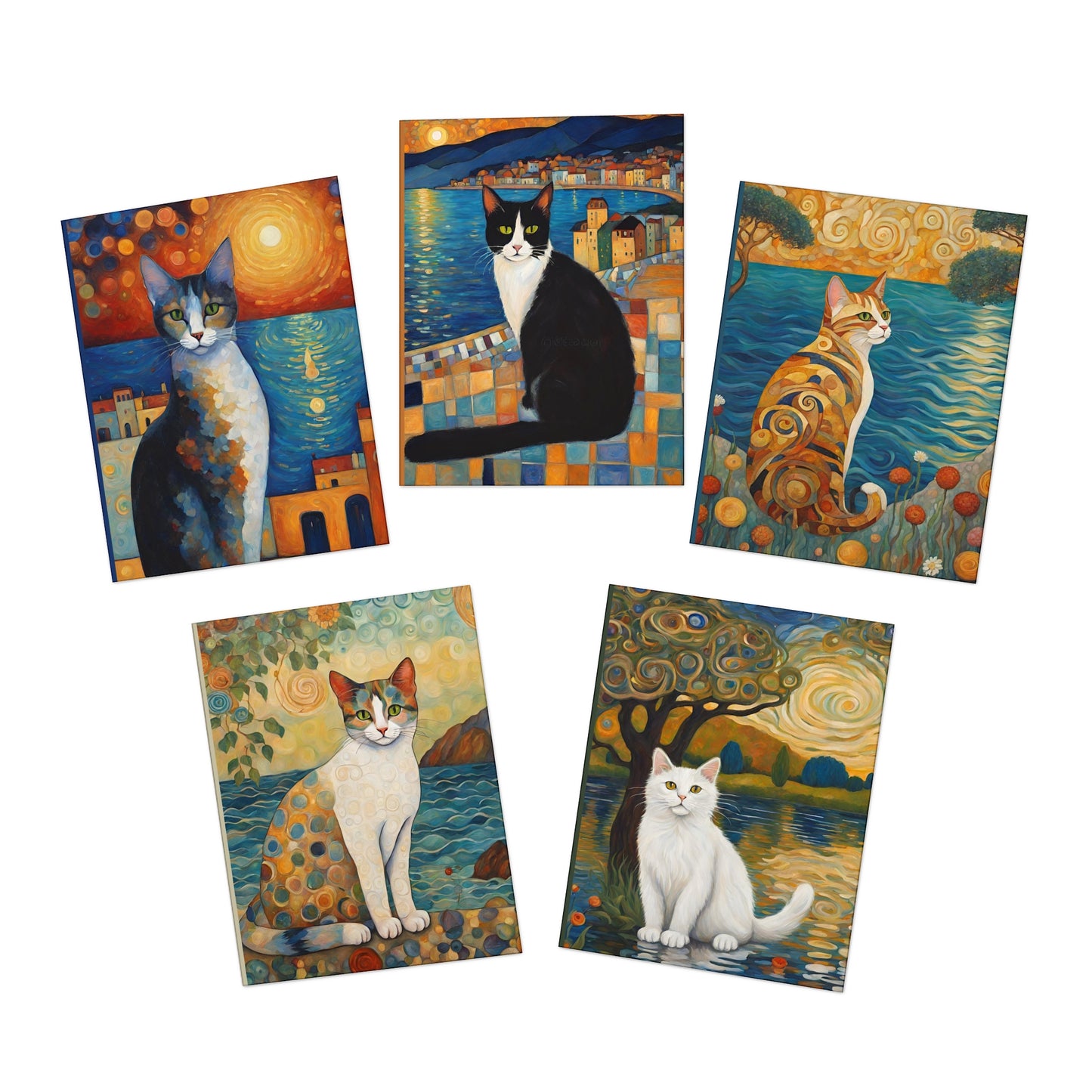 Painted Cats Greeting Cards- Blank Inside (5-Pack)