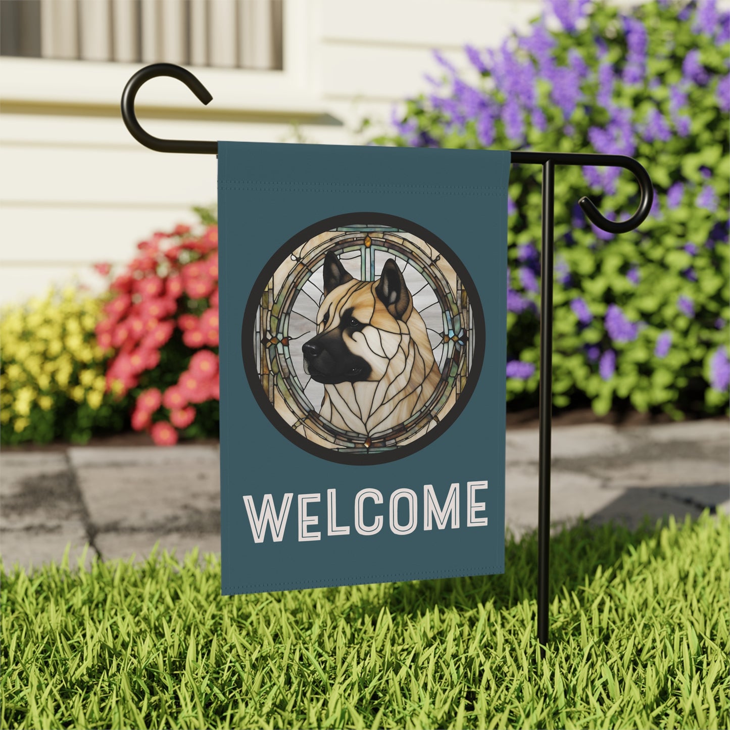 Akita Profile Welcome 2-Sided Garden & House Flag/Banner