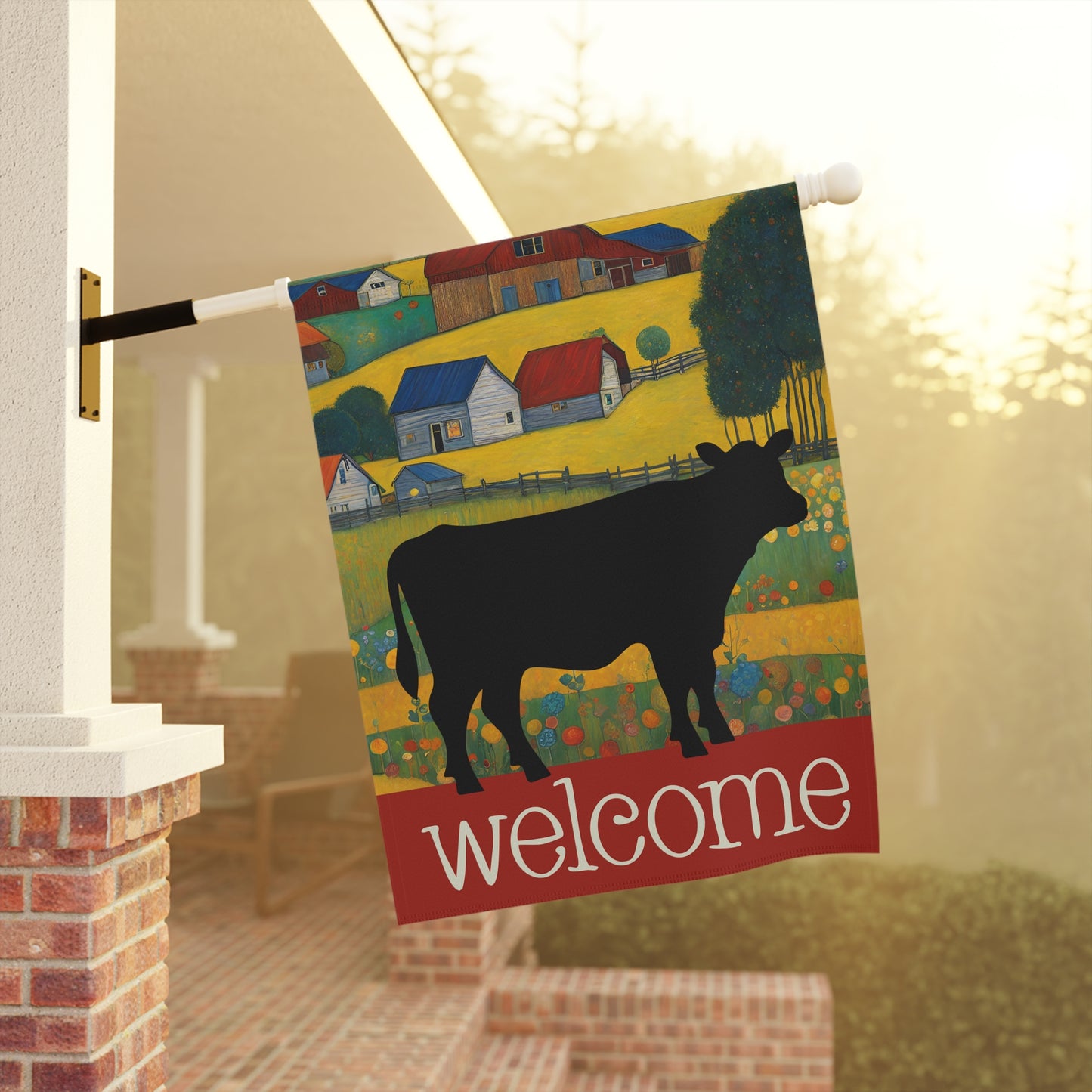 Cow Silhouette Welcome 2-Sided Garden & House Flag/Banner