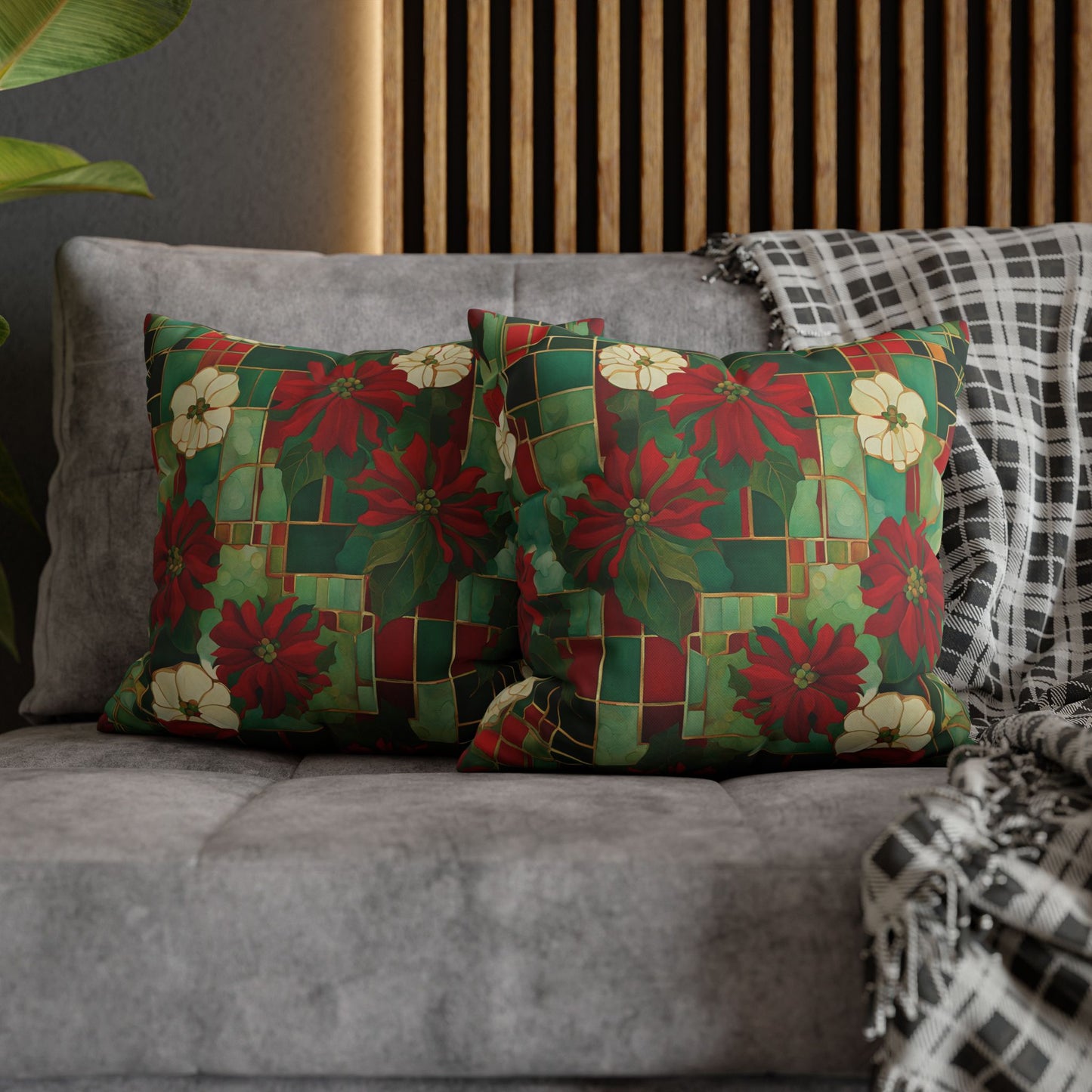 Jo's Poinsettias Square Poly Canvas Pillowcase