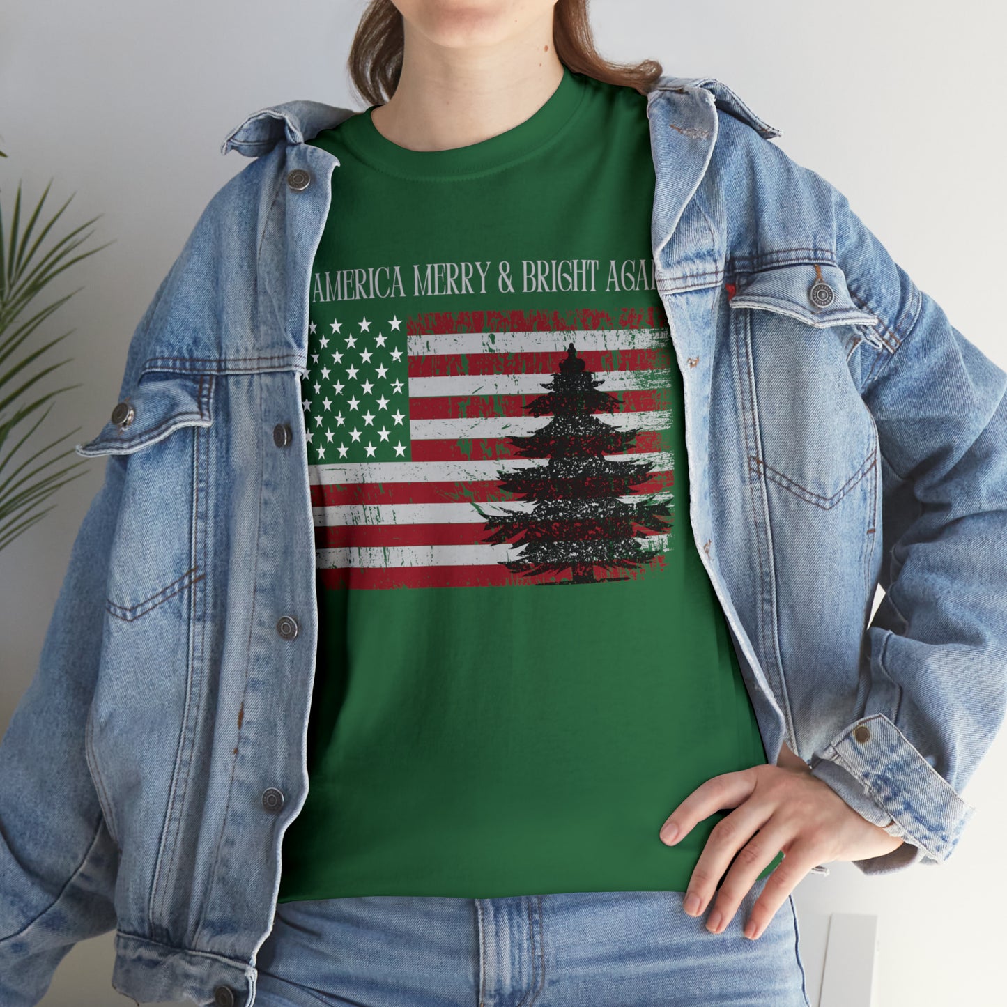 American Flag Make America Merry & Bright Again Unisex Heavy Cotton Tee