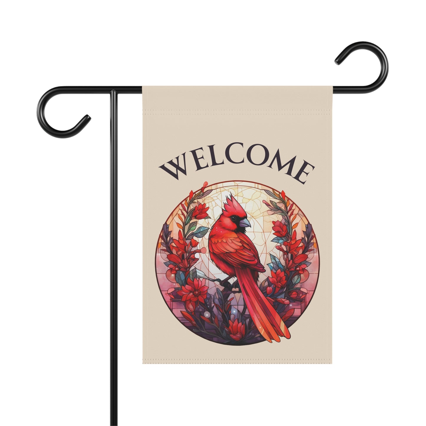 Stained Glass Cardinal 4 Welcome 2-Sided Garden & House Banner