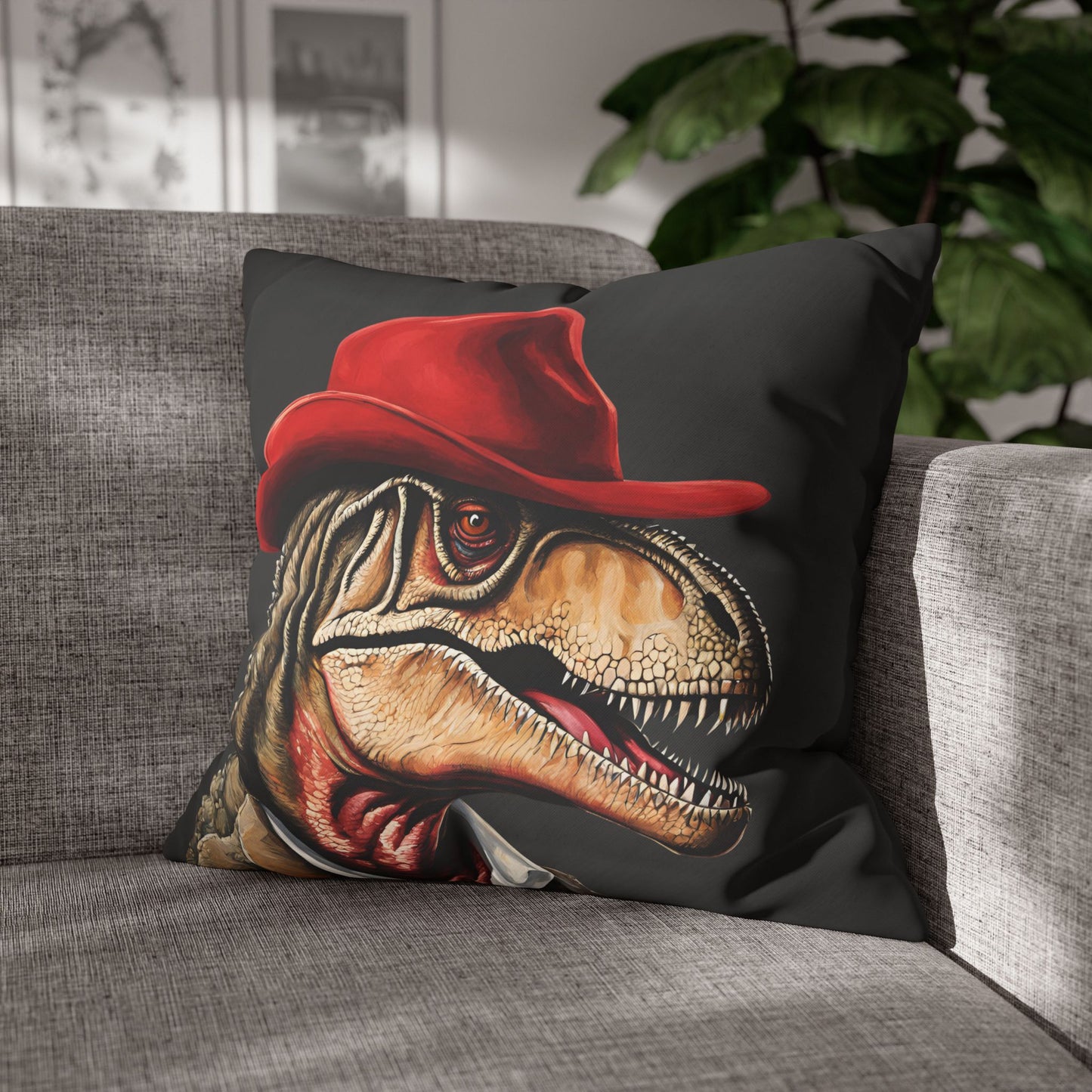 Red Hat T-Rex Square Poly Canvas Pillowcase