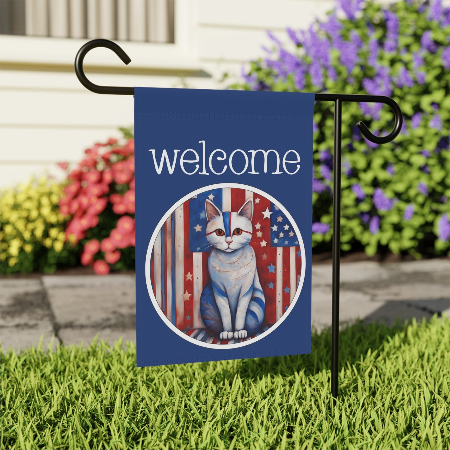 Patriotic Cat Welcome 2-Sided Garden & House Flag/Banner