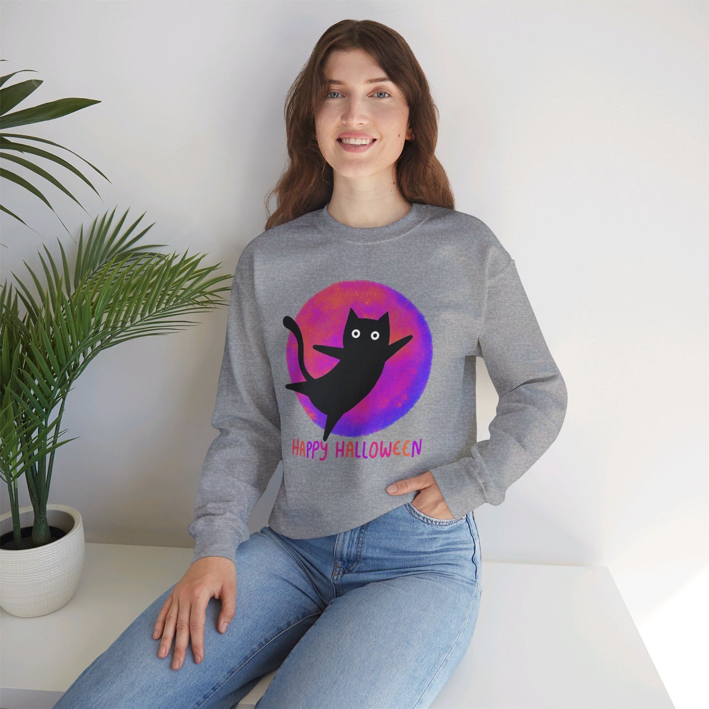 Pink Moon Black Cat Unisex Heavy Blend™ Crewneck Sweatshirt