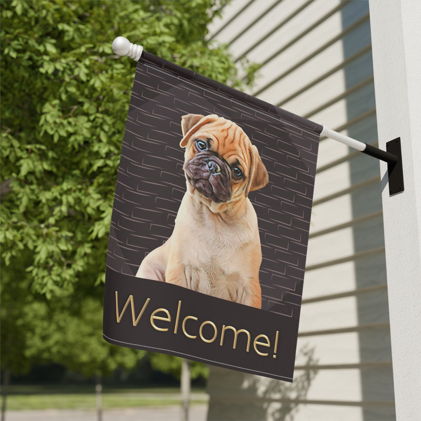 Pug Welcome on Brown 2-Sided Garden & House Flag/Banner