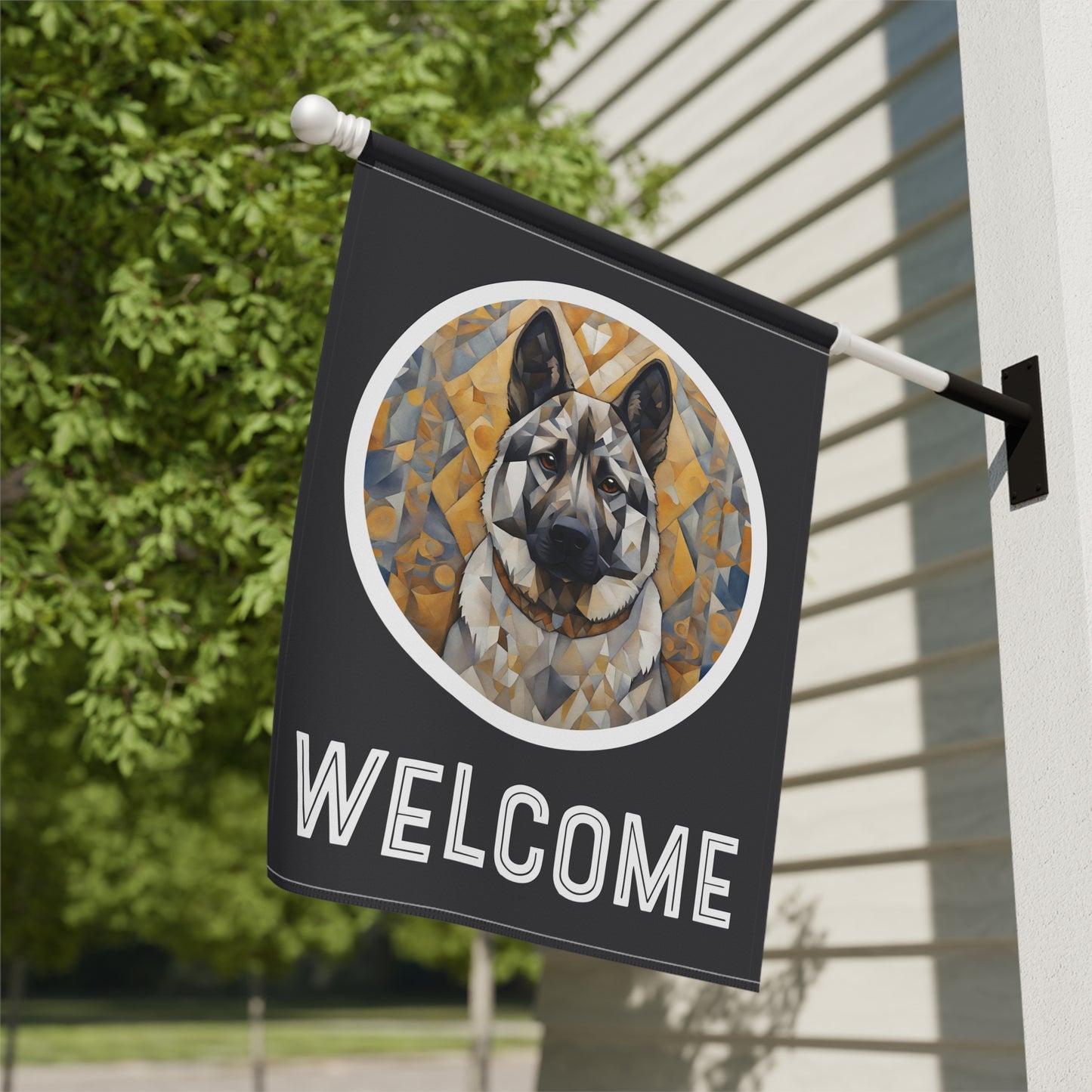 Norwegian Elkhound Welcome 2-Sided Garden & House Flag/Banner